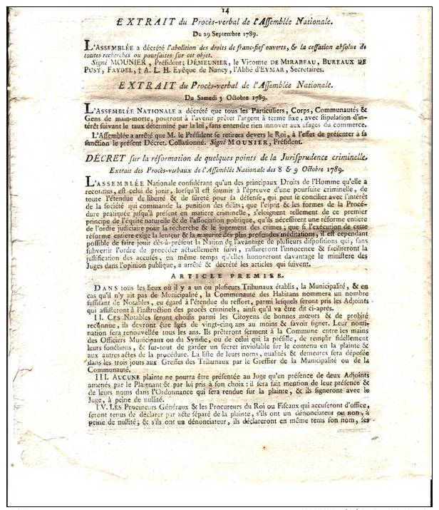 Lettres patentes du Roi 17 novembre 1789 Déclaration des droits de l´homme et du citoyen