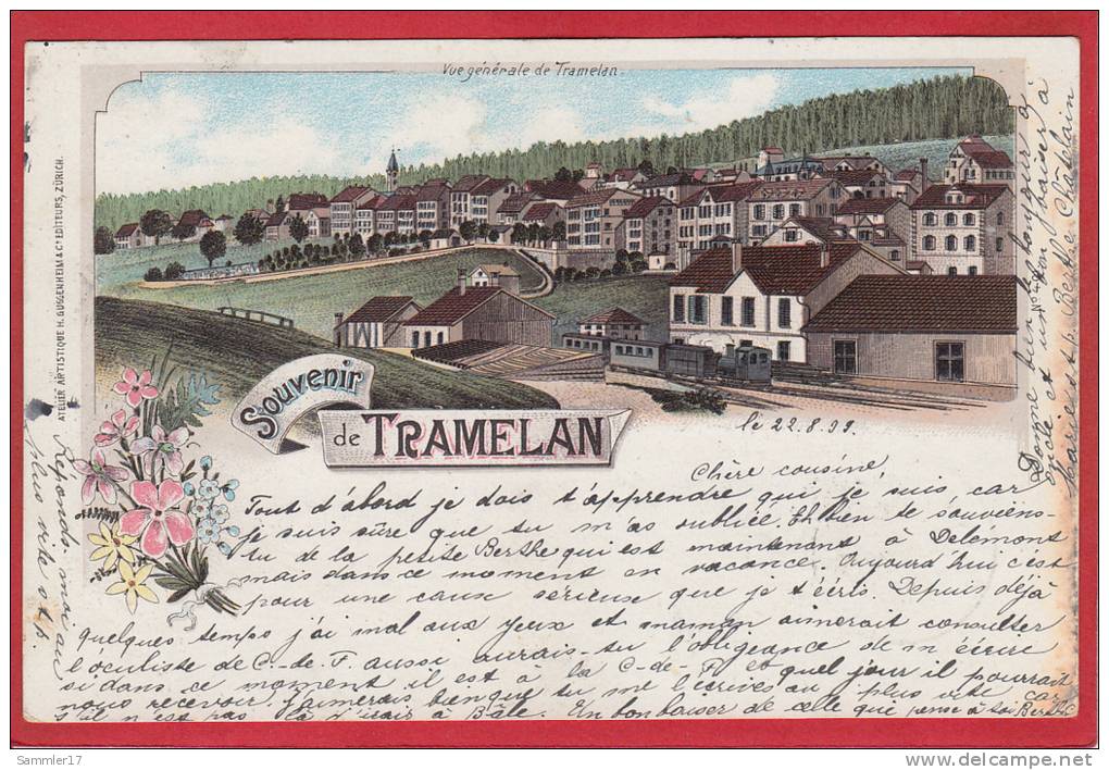 TRAMELAN, GARE AVEC TRAIN, LITHO 1899 - Tramelan