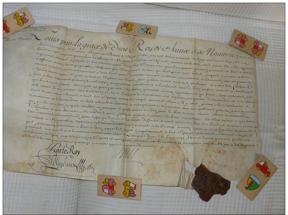 PARCHEMIN LOUIS XIV  1694 AVEC SCEAU ROYAL ET SIGNATURE DU ROI - Documents Historiques