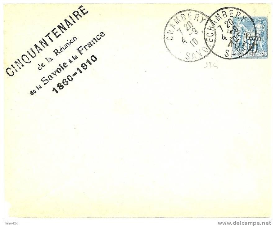 REF LBL8 - FRANCE - EP FRONT D'ENVELOPPE SAGE 10c TAXE REDUITE/15c "CINQUANTENAIRE REUNION SAVOIE A LA FRANCE 1860-1910" - Sobres Transplantados (antes 1995)