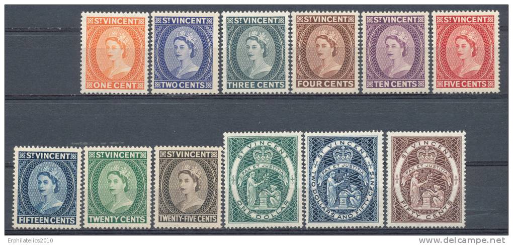 ST. VINCENT 1955 QUEEN ELIZABETH DEFINITIVES  SC# 186-197 VF OG LH CV$ 43.75 - St.Vincent (...-1979)