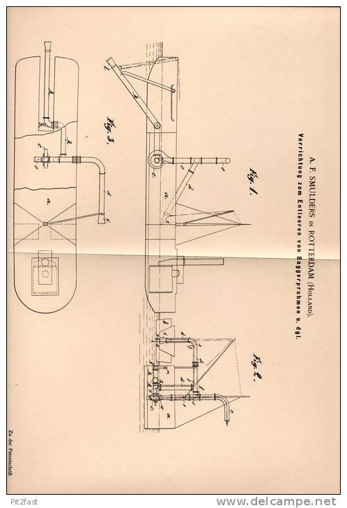 Original Patentschrift - A. Smulders In Rotterdam , 1900 , Entleeren Von Baggerprahmen , Schlamm , Bagger !!! - Sonstige & Ohne Zuordnung