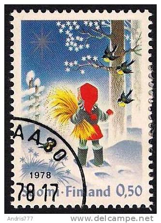 Finland Suomi 1978 Christmas  Girl Feeding Birds - Oblitérés