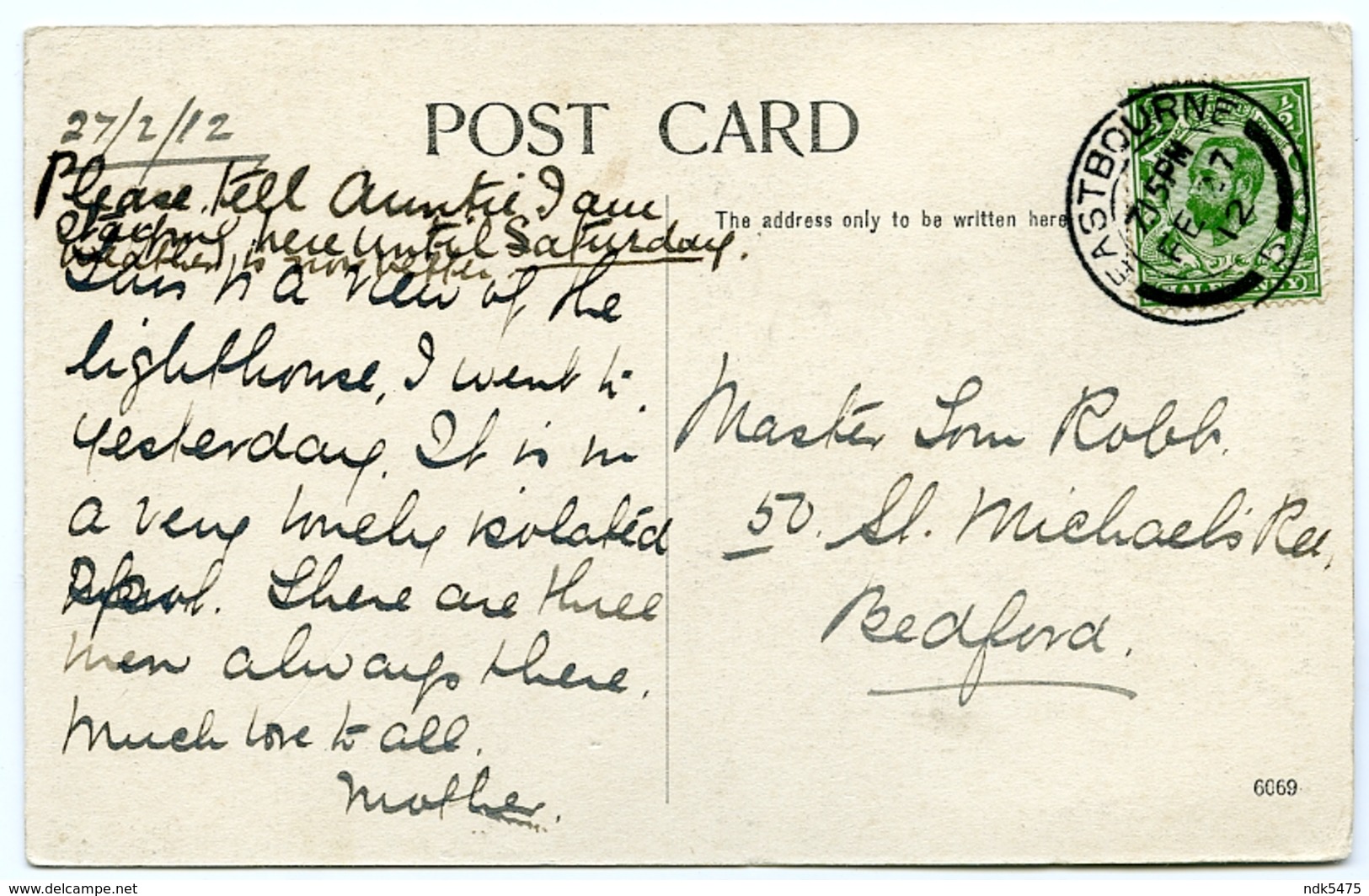 BEACHY HEAD LIGHTHOUSE / POSTMARK - EASTBOURNE / ADDRESS - BEDFORD, ST. MICHAEL'S / MICHAELS ROAD (ROBB) - Eastbourne