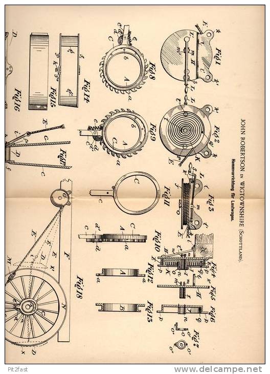 Original Patentschrift - K. Robertson In Wigtownshire , Schottland , 1891 , Hemmapparat Für Lastwagen , LKW , Truck !!! - LKW