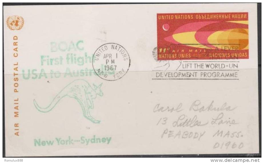 B.O.A.C FIRST FLIGHT NEW YORK -SYDNEY POSTAL CARD 1967 - First Flight Covers