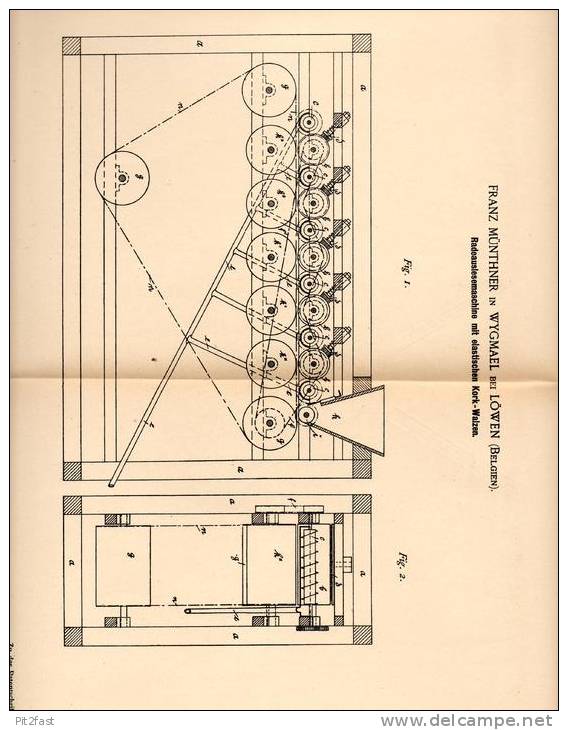 Original Patentschrift - F. Münthner In Wygmael B. Löwen , 1891 , Rade - Auslesemaschine , Getreide , Landwirtschaft !!! - Machines