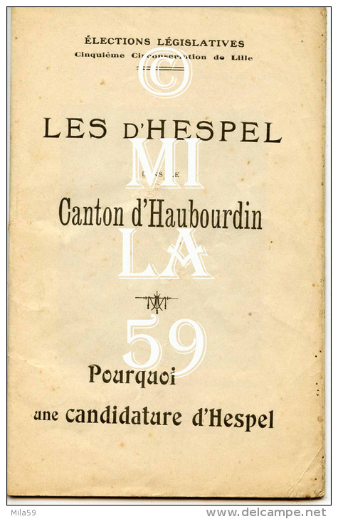 Les D´HESPEL Dans Le Canton D´Haubourdin.Elections Législatives. 5° Circonscription De Lille. - Politique