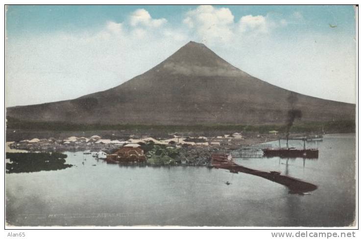 Philippines Mt. Mayon Volcano, Village And Harbor On C1910s Vintage Postcard - Philippines