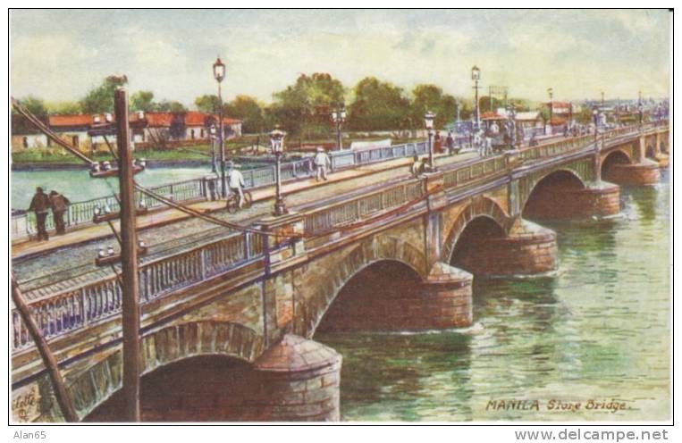 Manila Philippines,  Stone Bridge, Puente De Espana Puente De Piedra, C1900s/10s Vintage Tucks Postcard - Philippines