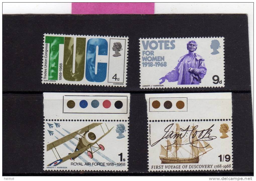GREAT BRITAIN - GRAN BRETAGNA 1968 ANNIVERSARIES ANNIVERSARY ANNIVERSARI FULL SET SERIE MNH - Unused Stamps
