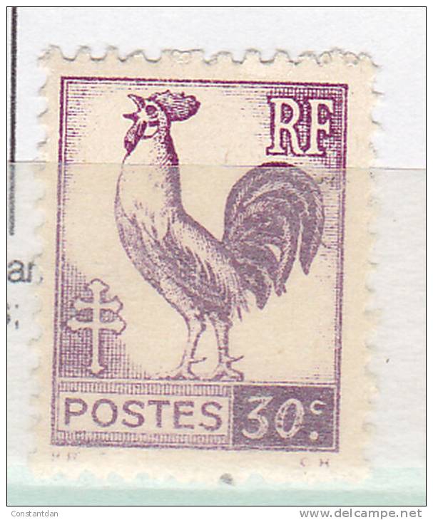 FRANCE N° 631 30C LILAS FONCE SERIE D'ALGER COQ  30C FONCE + FOND CLAIR ** - Unused Stamps