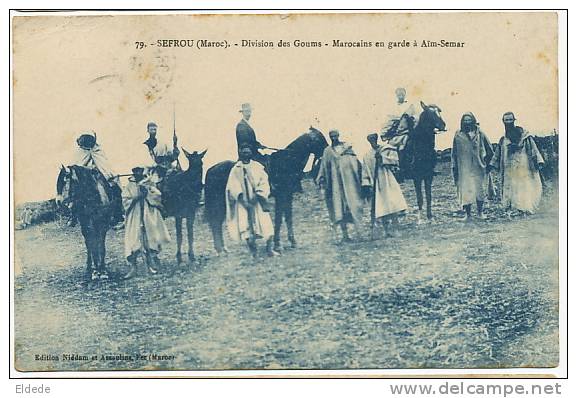 Sefrou 79 Division Des Goums Marocains En Garde A Aim Semar Cachet Milit Anoceur Fez - Autres & Non Classés