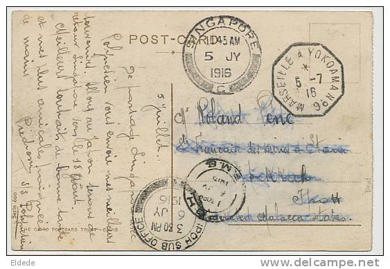 Card Sent To Ste Française Mines Etain Ipoh 1916 On Port Said Card Paquebot Polynesien - Malaysia