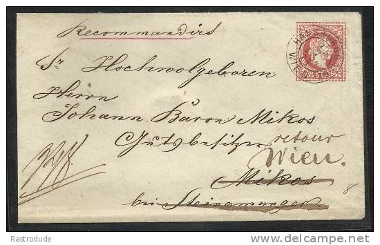 1871 - Reko Einschreiben 5 Kr Ganzsachenumschlag + 10Kr Zusatzfrankierung - Zurückbefördert - Gebraucht