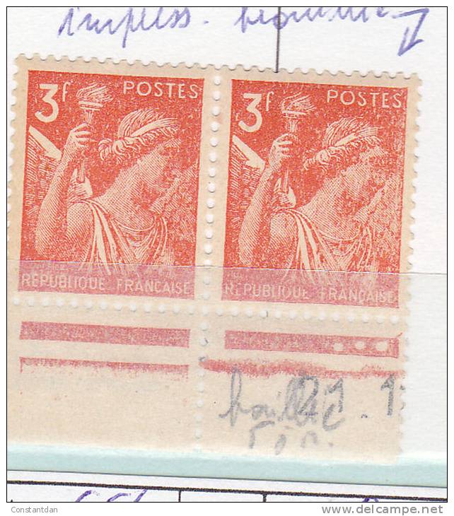 FRANCE N° 655 3F ORANGE TYPE IRIS IMPRESSION BROUILLEE** - Unused Stamps