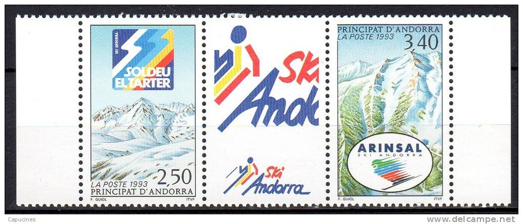 ANDORRE FRANCAIS - 1993:Stations De Sky Andorranes "triptyque"  (N°426A**) - Neufs
