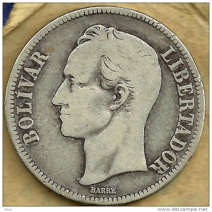 VENEZUELA 5 BOLIVARS EMBLEM ANIMAL FRONT BOLIVAR HEAD BACK 1936 AG SILVER FREAD DESCRIPTION CAREFULLY !!! - Venezuela