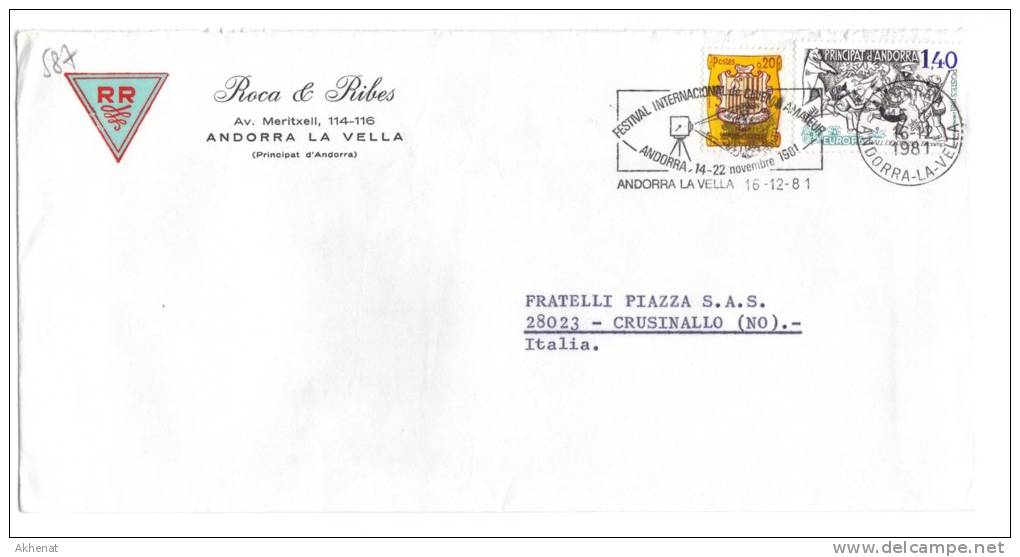TZ587 - ANDORRA , Lettera Per L'Italia 16/12/1981 - Cartas & Documentos