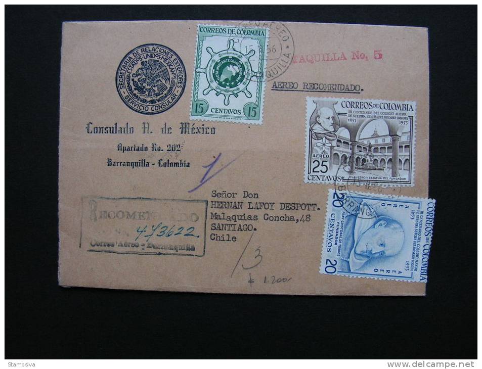 == Kolumbien , R-cv.1956 - Chile   Konsulatbrief - Colombia
