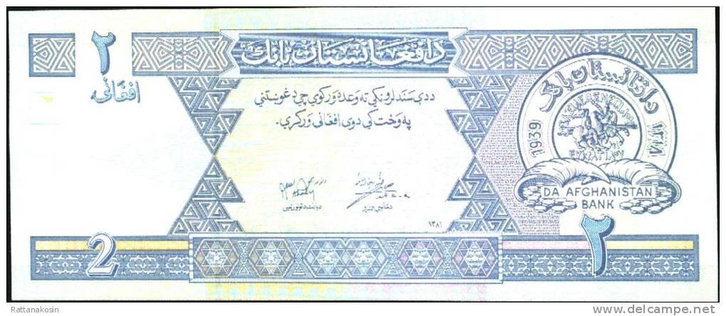 AFGHANISTAN  P65a   2  AFGHANIS   SH1381 2002 Signature 15    UNC. - Afghanistan