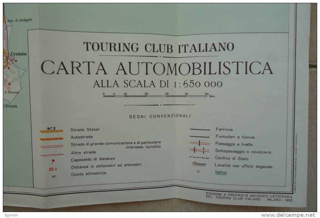 ITALIA / ITALIE - Touring Club Italiano Carta Automobilistica Alla Scala Di 1:650 000 - 1952 - 2o Foglio - Carte Topografiche