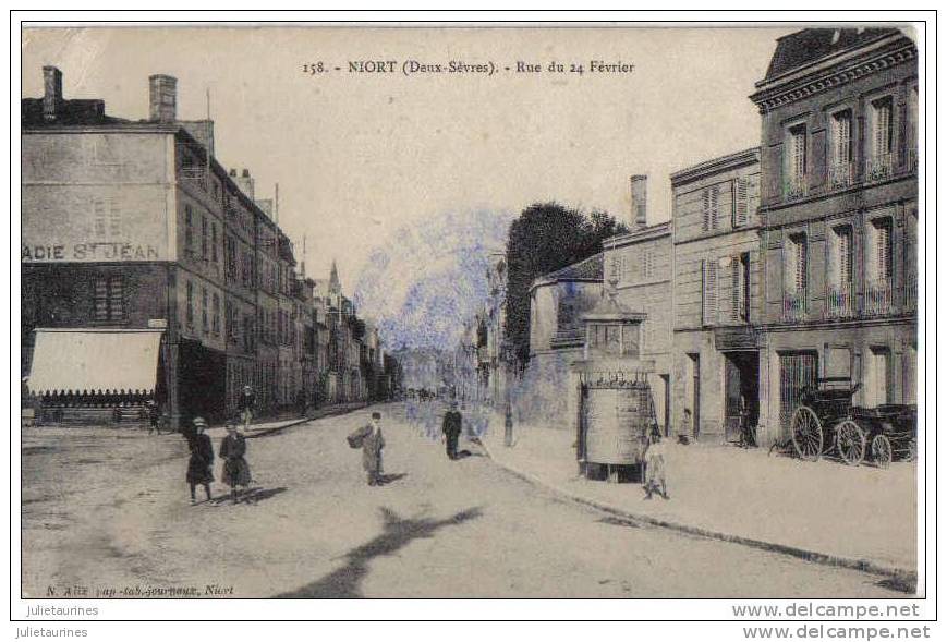 79 NIORT SEUX SEVRES RUE DU 24 FEVRIER TRES ANIMEES CARTE 1915.CPA BON ETAT - Niort