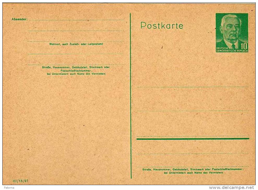Entero Postal DDR Alemania 10pf - Postcards - Mint