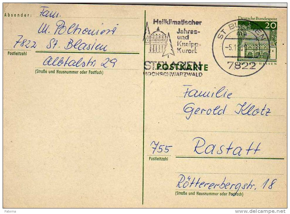 Entero Postal St Blasien 1969, Heiklimatischer, Clima   Alemania - Postkaarten - Gebruikt