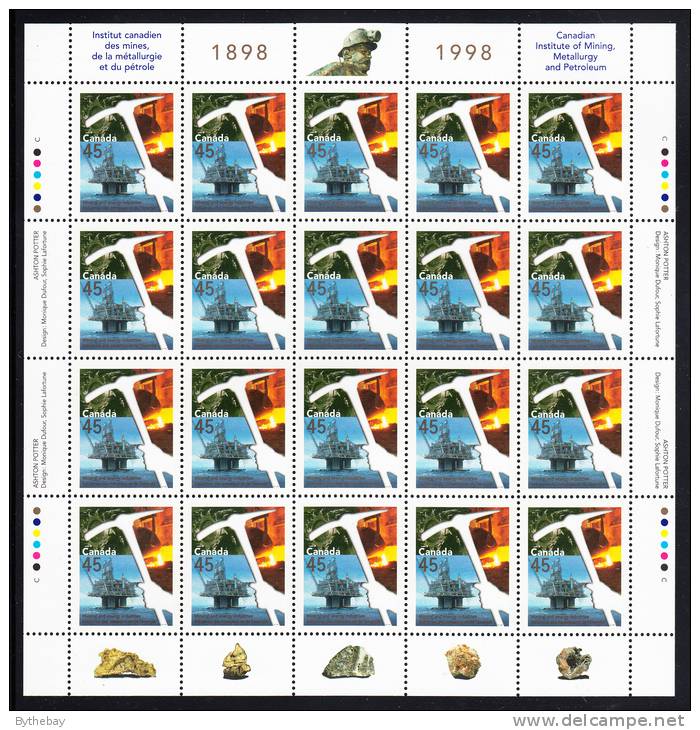 Canada MNH Scott #1721 Sheet Of 20 45c Oil Rig - Canadian Institute Of Mining, Metallurgy & Petroleum Centenary - Feuilles Complètes Et Multiples