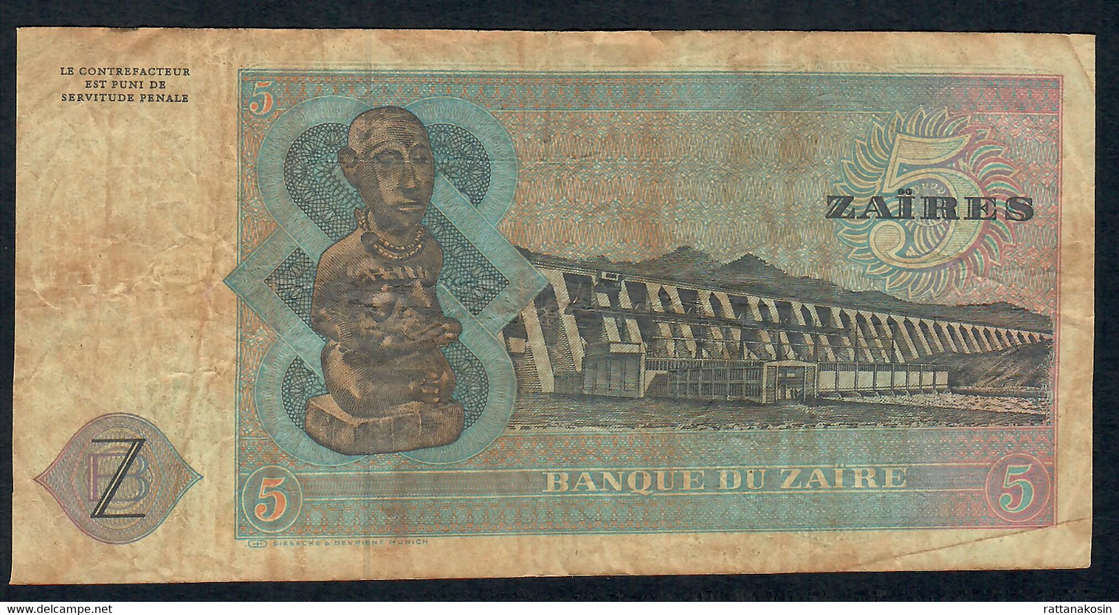 ZAIRE P22a  5 ZAIRES  20.5.1979  #B--B        AVF NO P.h. ! ! - Zaïre