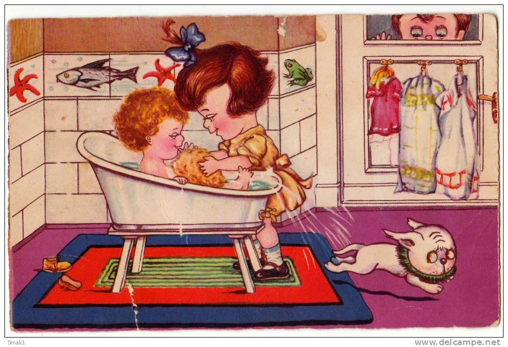 P CHILDREN HAVEING A BATH Nr. 1933 PARTLY DAMAGED OLD POSTCARD - Boriss, Margret