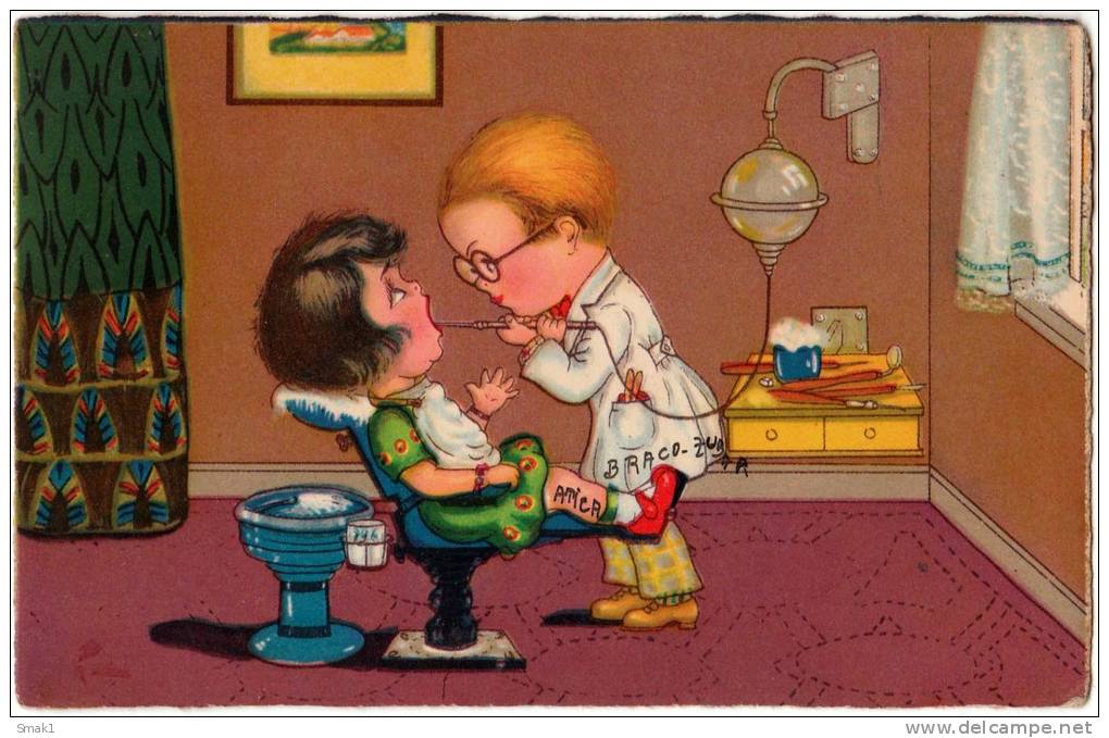 P CHILDREN AT THE DENTIST Nr. 0272 OLD POSTCARD 1931. - Boriss, Margret