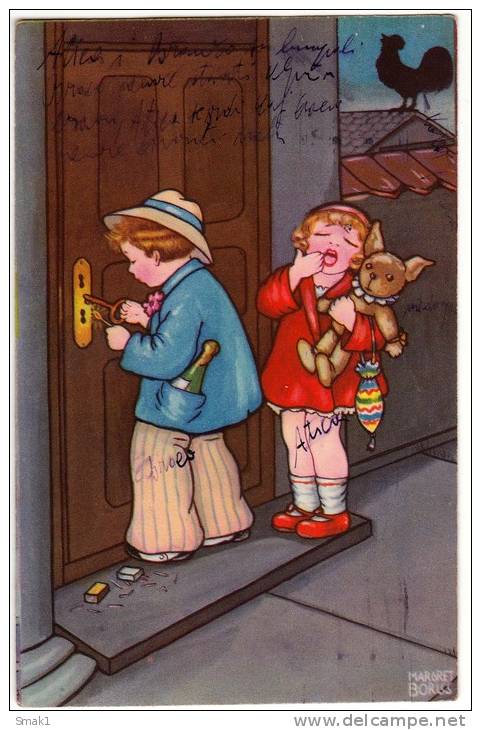 P BORISS MARGRET CHILDREN COMEING HOME VERY LATE Nr. 0385 OLD POSTCARD 1932. - Boriss, Margret