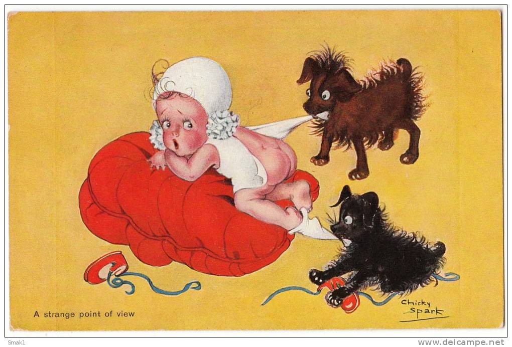 P SPARK CHICKY CHILDREN BABY WITH DOGS Nr. 974 OLD POSTCARD - Spark, Chicky