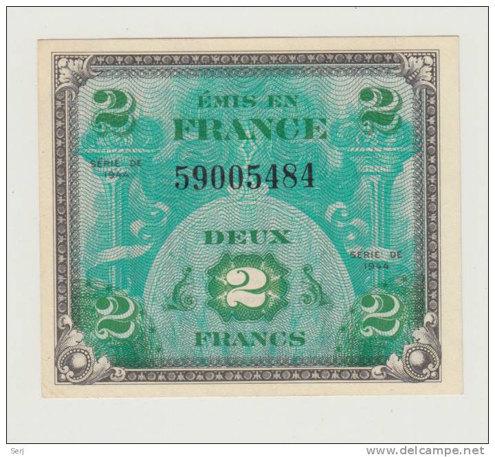 France 2 Francs 1944 AUNC CRISP Banknote P 114a 114 A - 1944 Drapeau/Francia