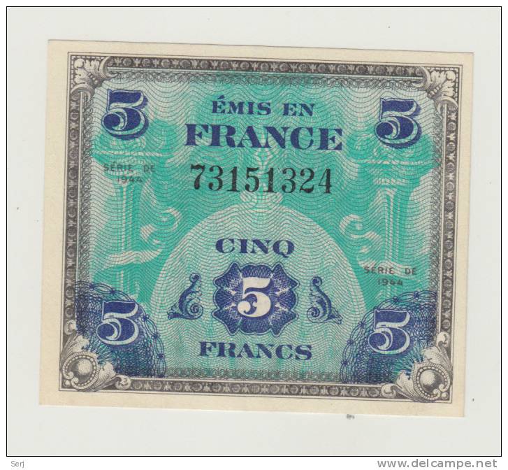 France 5 Francs 1944 XF CRISP Banknote P 115a 115 A - 1944 Flag/France