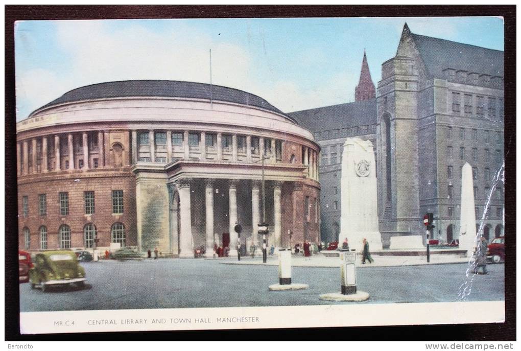 INGHILTERRA UK - MANCHESTER Cartolina Viaggiata Raffigurante La Biblioteca E Il Municipio. 1959 - Manchester