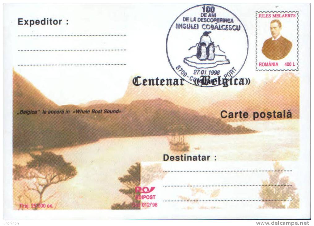 Romania-Antarctica,Belgica Expedition Centennial,explorer J.Melaerts P.card-with A Special Cancellation - Antarctic Expeditions