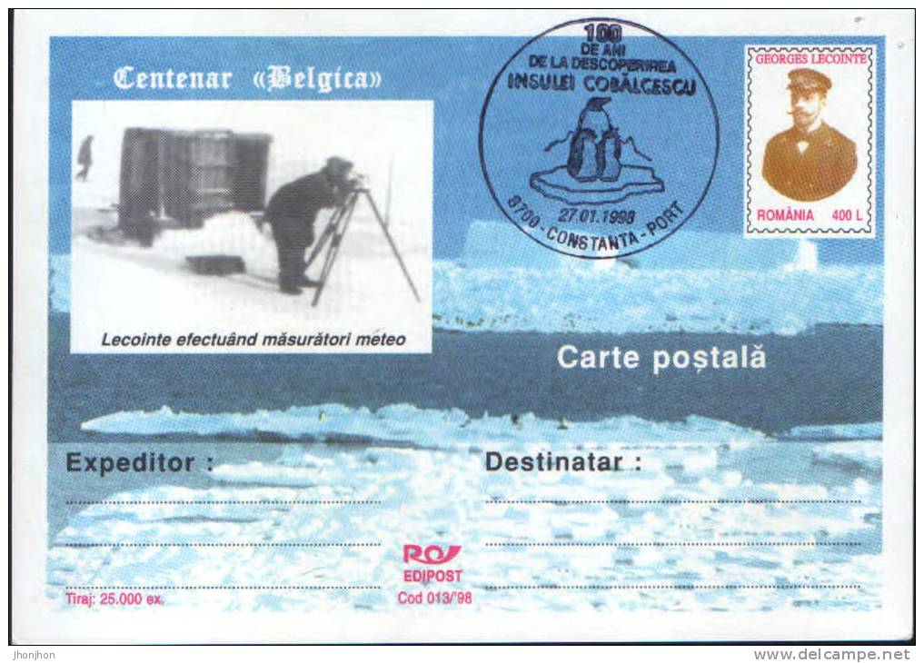 Romania-Antarctica,Belgica Expedition Centennial,explorer G.Lecointe P.card-with A Special Cancellation - Antarktis-Expeditionen