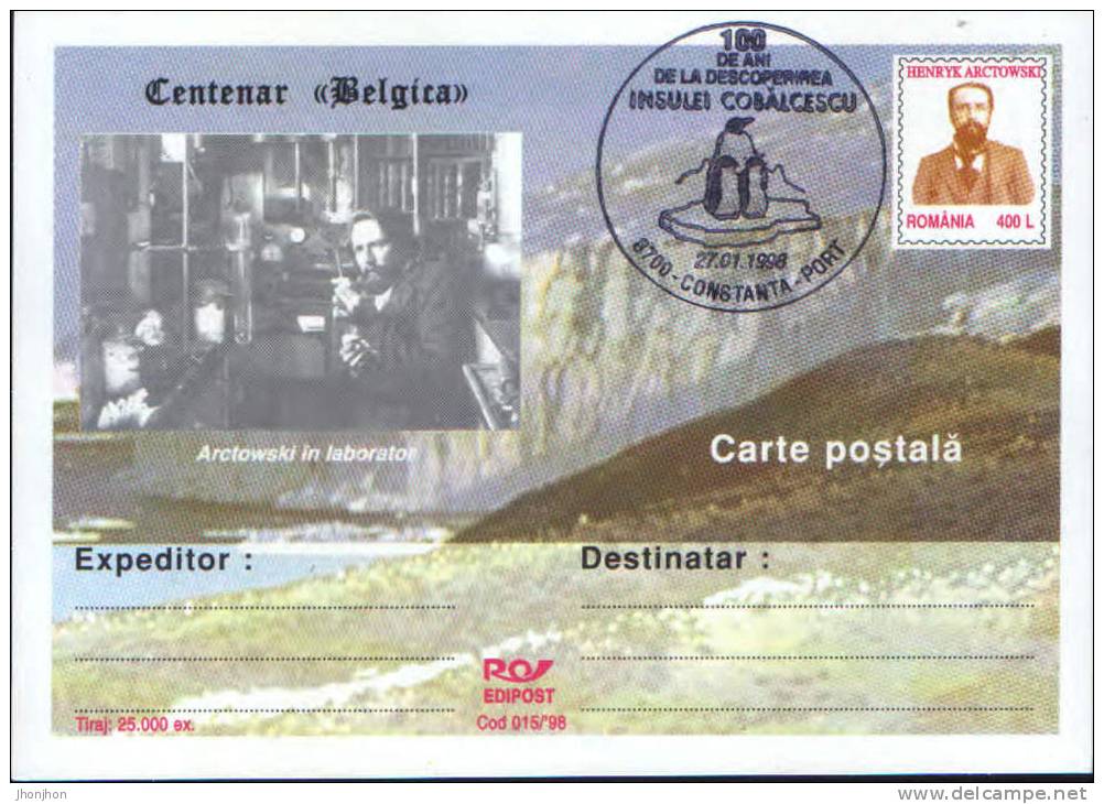 Romania-Antarctica,Belgica Expedition Centennial,explorer H.Arctowski P.card-with A Special Cancellation - Antarctic Expeditions