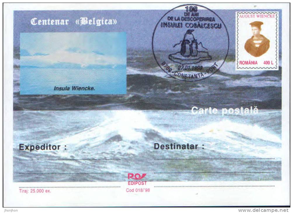 Romania-Antarctica,Belgica Expedition Centennial,explorer A.Wiencke P.card-with A Special Cancellation - Antarktis-Expeditionen