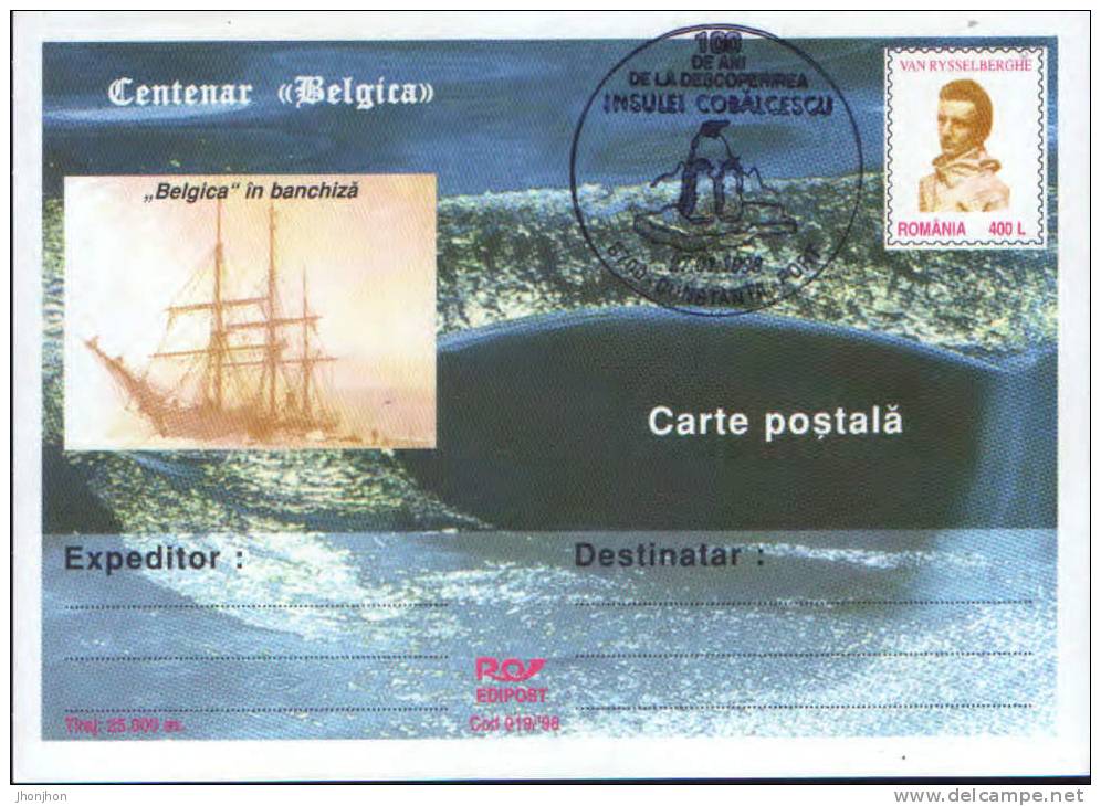 Romania-Antarctica,Belgica Expedition Centennial,explorer Van R.Bewrghe P.card-with A Special Cancellation - Antarktis-Expeditionen