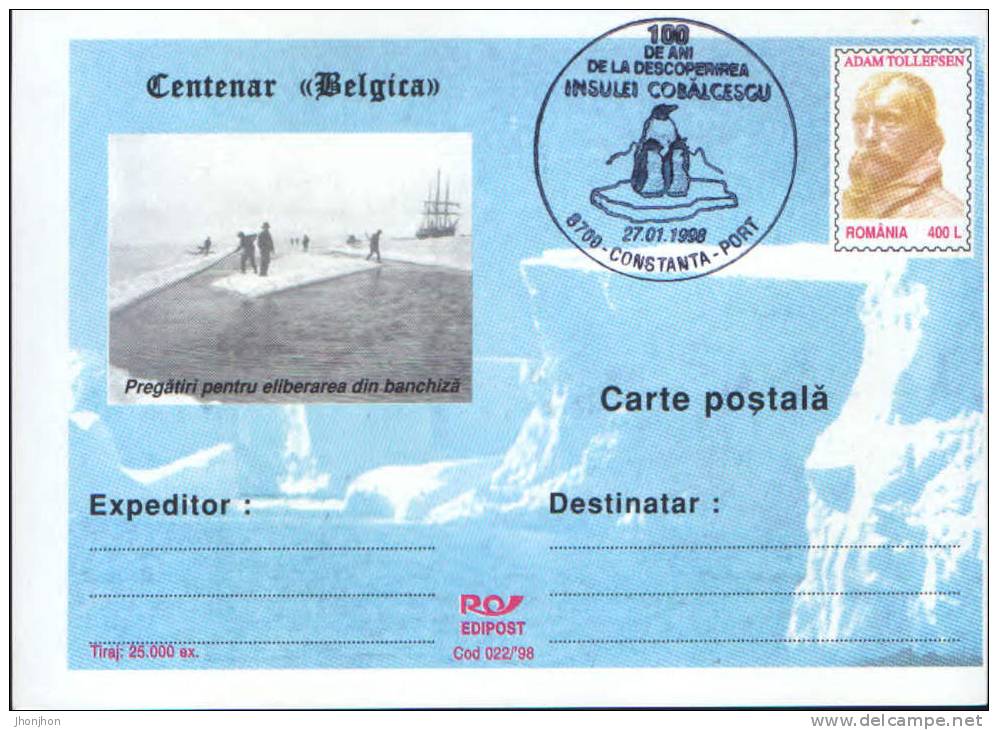 Romania-Antarctica,Belgica Expedition Centennial,explorer A.Tollefsen-P.card-with A Special Cancellation - Antarctic Expeditions