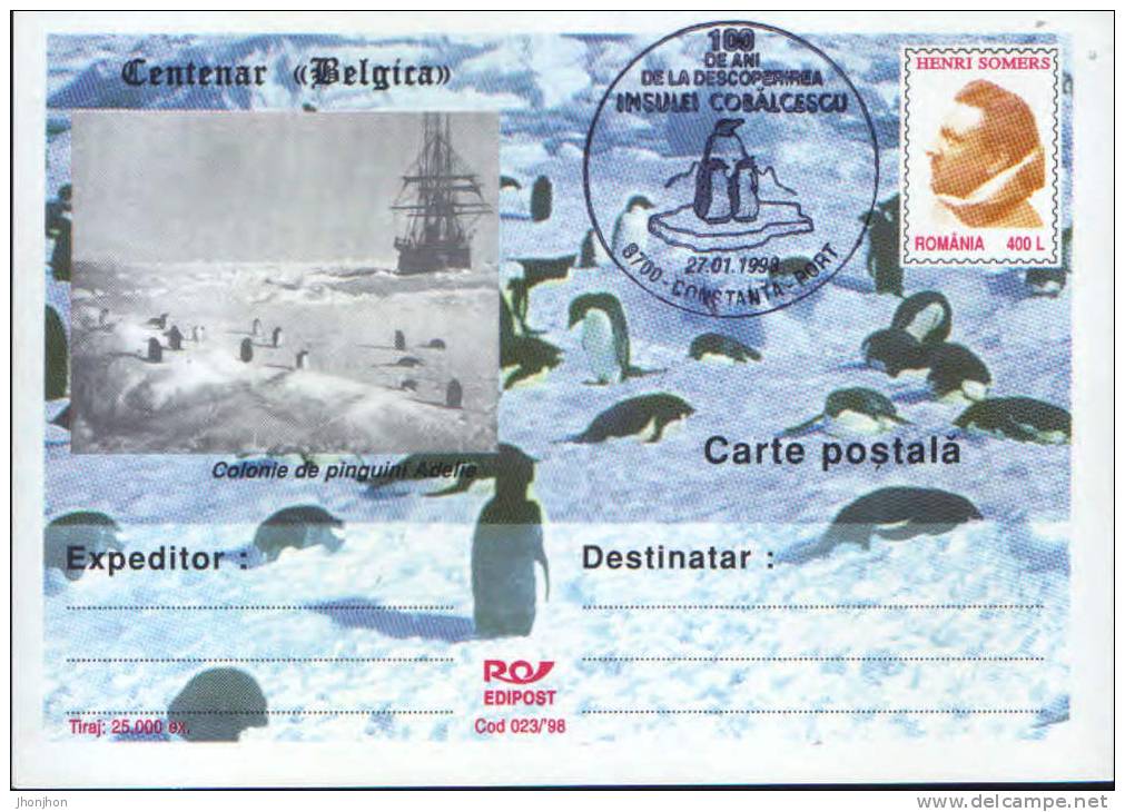 Romania-Antarctica,Belgica Expedition Centennial,explorer H.Somers-P.card-with A Special Cancellation - Antarctic Expeditions