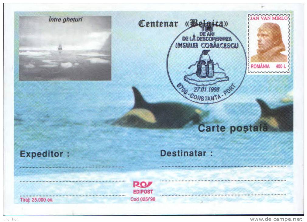 Romania-Antarctica,Belgica Expedition Centennial,explorer Jan Van Mirlo-P.card-with A Special Cancellation - Arctic Expeditions