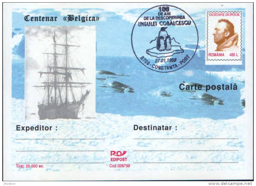 Romania-Antarctica,Belgica Expedition Centennial,explorer G.Dufour-P.card-with A Special Cancellation - Antarktis-Expeditionen