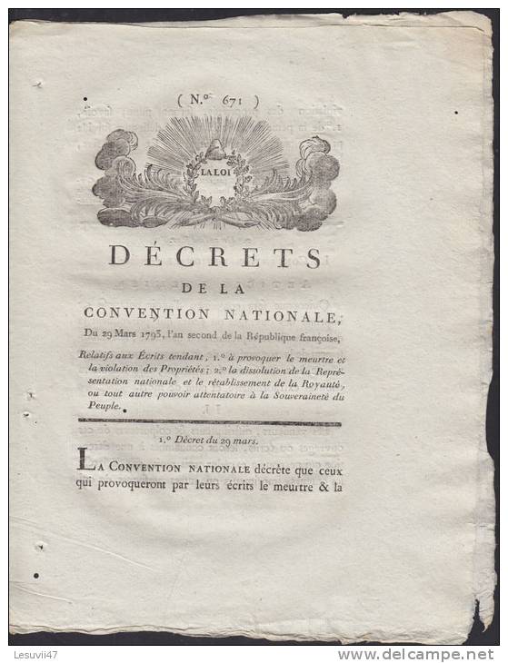 Décrets. " Relatifs Aux Ecrits Tendant, 1-° à Provoquer Le Meurtre Et La Violation Des Propriétés ". - Gesetze & Erlasse