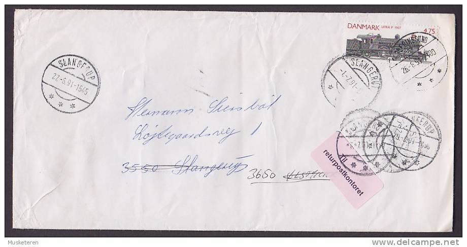 Denmark FREDERIKSSUND 1991 Cover Brief To SLANGERUP Readressed TIL RETURPOSTKONTORET Label Train Locomotive (2 Scans) - Briefe U. Dokumente