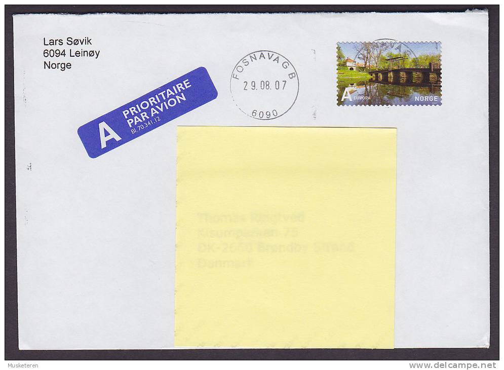 Norway A Prioritaire Par Avion Label Deluxe FOSNAVAG (B) 2007 Cover Brief To Denmark - Briefe U. Dokumente